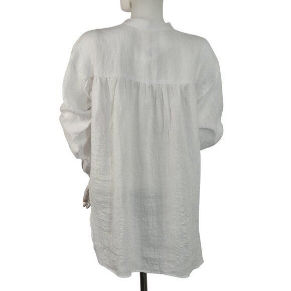 Eileen Fisher Women's Shirt Size M White Mandarin Collar Boxy  Linen-blend (60) - Picture 4 of 12